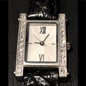 Genuine Leather Jeweled Bezel Watch